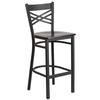 Flash Furniture XU-6F8BXBK-BAR-WALW-GG Hercules Black Metal X Back Barstool with Walnut Plywood Seat 