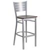 Flash Furniture XU-DG-60402-BAR-WALW-GG Hercules Silver Slat Back Metal Barstool with Walnut Wood Seat 