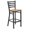 Flash Furniture XU-DG697BLAD-BAR-NATW-GG Hercules Black Ladder Back Barstool with Natural Wood Seat 