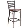 Flash Furniture XU-DG697BLAD-CLR-BAR-MAHW-GG Hercules Silver Ladder Back Barstool with Mahogany Wood Seat 
