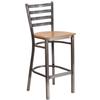 Flash Furniture XU-DG697BLAD-CLR-BAR-NATW-GG Hercules Silver Ladder Back Barstool with Natural Wood Seat 