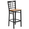 Flash Furniture XU-DG6R7BWIN-BAR-NATW-GG Hercules Black Window Back Barstool with Natural Wood Seat 