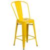 Flash Furniture CH-31320-24GB-YL-GG 24"H Yellow Counter Height Curved Vertical Back Barstool 
