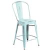 Flash Furniture ET-3534-24-DB-GG 24"H Distressed Dream Blue Curved Slat Back Metal Barstool 