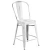Flash Furniture ET-3534-24-WH-GG 24"H Distressed White Curved Slat Back Metal Barstool 