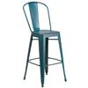 Flash Furniture ET-3534-30-KB-GG 30"H Distressed Kelly Blue Curved Slat Back Metal Barstool 