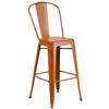Flash Furniture ET-3534-30-OR-GG 30"H Distressed Orange Curved Slat Back Metal Barstool 