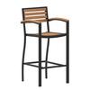Flash Furniture XU-DG-HW6036B-ARM-GG Lark Black Aluminum Teak Faux Wood Slat Back & Seat Barstool 