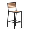 Flash Furniture XU-DG-HW6036B-GG Lark Black Aluminum Teak Faux Wood Slat Back & Seat Barstool 