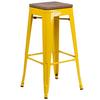 Flash Furniture CH-31320-30-YL-WD-GG 30"H Backless Yellow Metal Barstool with Wood Seat 