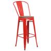 Flash Furniture CH-31320-30GB-RED-WD-GG 30"H Red Metal Curved Vertical Back Barstool with Wood Seat 