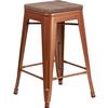 Flash Furniture ET-BT3503-24-POC-WD-GG 24"H Copper Stackable Backless Metal Barstool with Wood Seat 