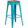 Flash Furniture ET-BT3503-30-CB-WD-GG 30"H Teal Stackable Backless Metal Barstool with Wood Seat 
