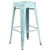 Flash Furniture ET-BT3503-30-DB-GG 30"H Distressed Blue Green Stackable Backless Metal Barstool 