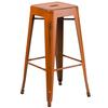 Flash Furniture ET-BT3503-30-OR-GG 30"H Distressed Orange Stackable Backless Metal Barstool 