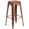 Flash Furniture ET-BT3503-30-POC-WD-GG 30"H Copper Stackable Backless Metal Barstool with Wood Seat 