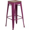 Flash Furniture ET-BT3503-30-PUR-WD-GG 30"H Purple Stackable Backless Metal Barstool with Wood Seat 