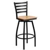 Flash Furniture XU-6F8B-LADSWVL-NATW-GG Hercules Black Metal Ladder Back Swivel Barstool 