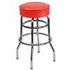 Flash Furniture XU-D-100-RED-GG Double Ring Chrome Swivel Bar Stool with Padded Red Vinyl Seat 