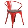 Flash Furniture CH-31270-RED-WD-GG Red Metal Bistro Style Stacking Armchair with Wood Seat 