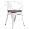 Flash Furniture CH-31270-WH-WD-GG White Metal Bistro Style Stacking Armchair with Wood Seat 
