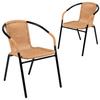 Flash Furniture 2-TLH-037-BGE-GG Black Metal Stack Chair with Beige Rattan Seat - Set of 2 