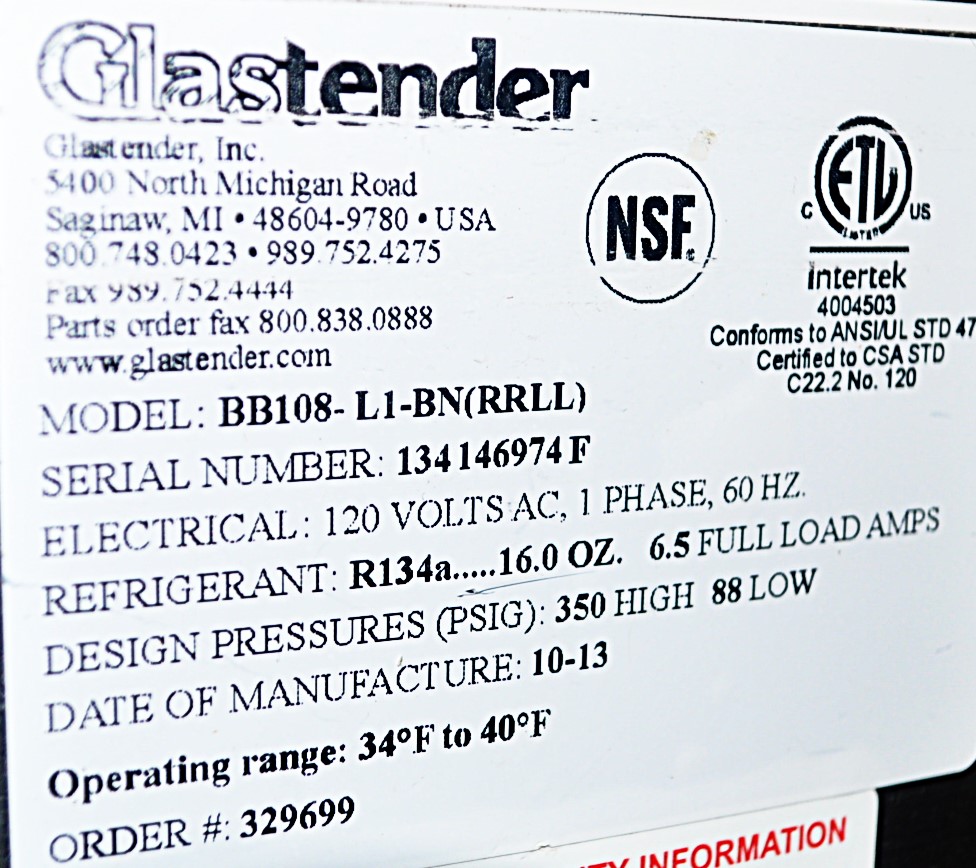 Glastender BB108-LI-BN - Item 241079