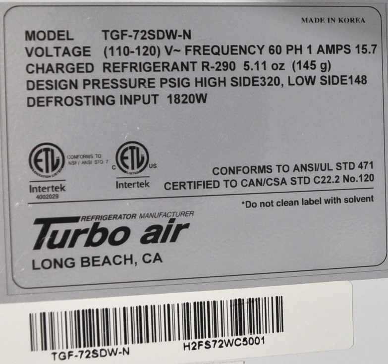 Turbo Air TGF-72SDW-N - Item 242400