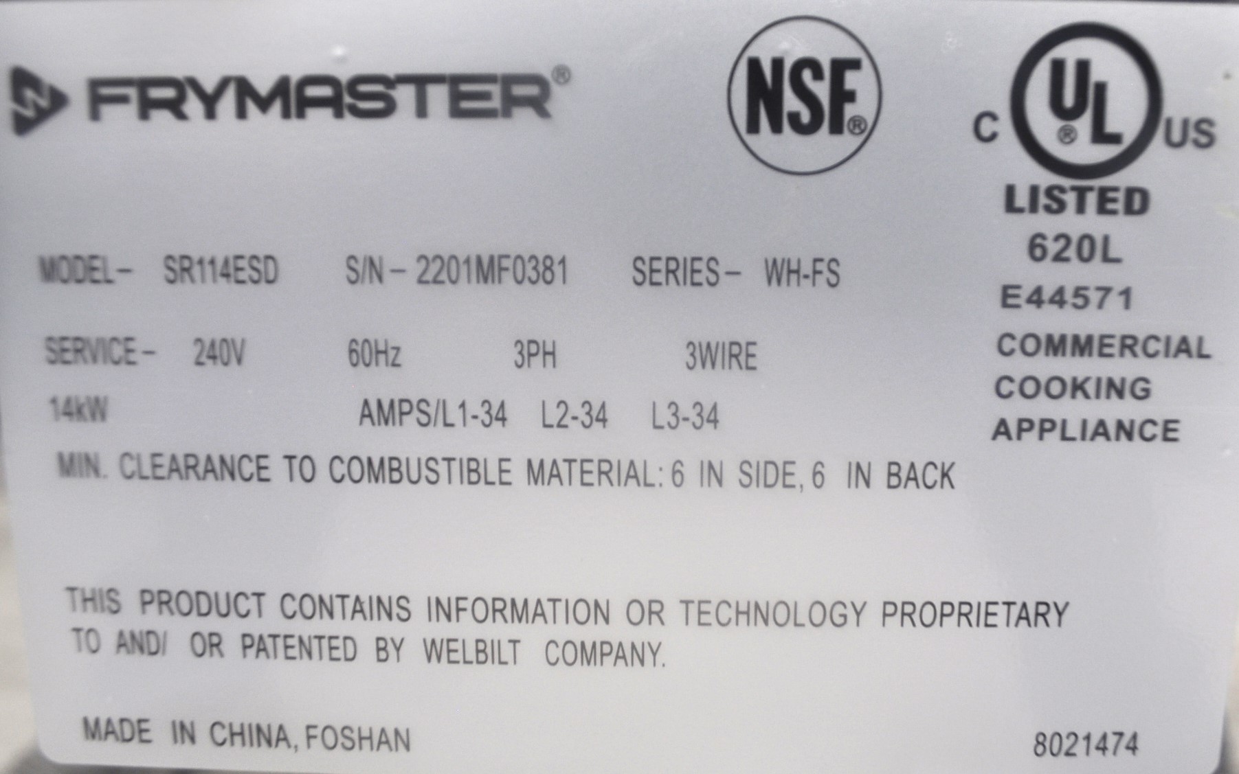 Frymaster SR114ESD - Item 242889