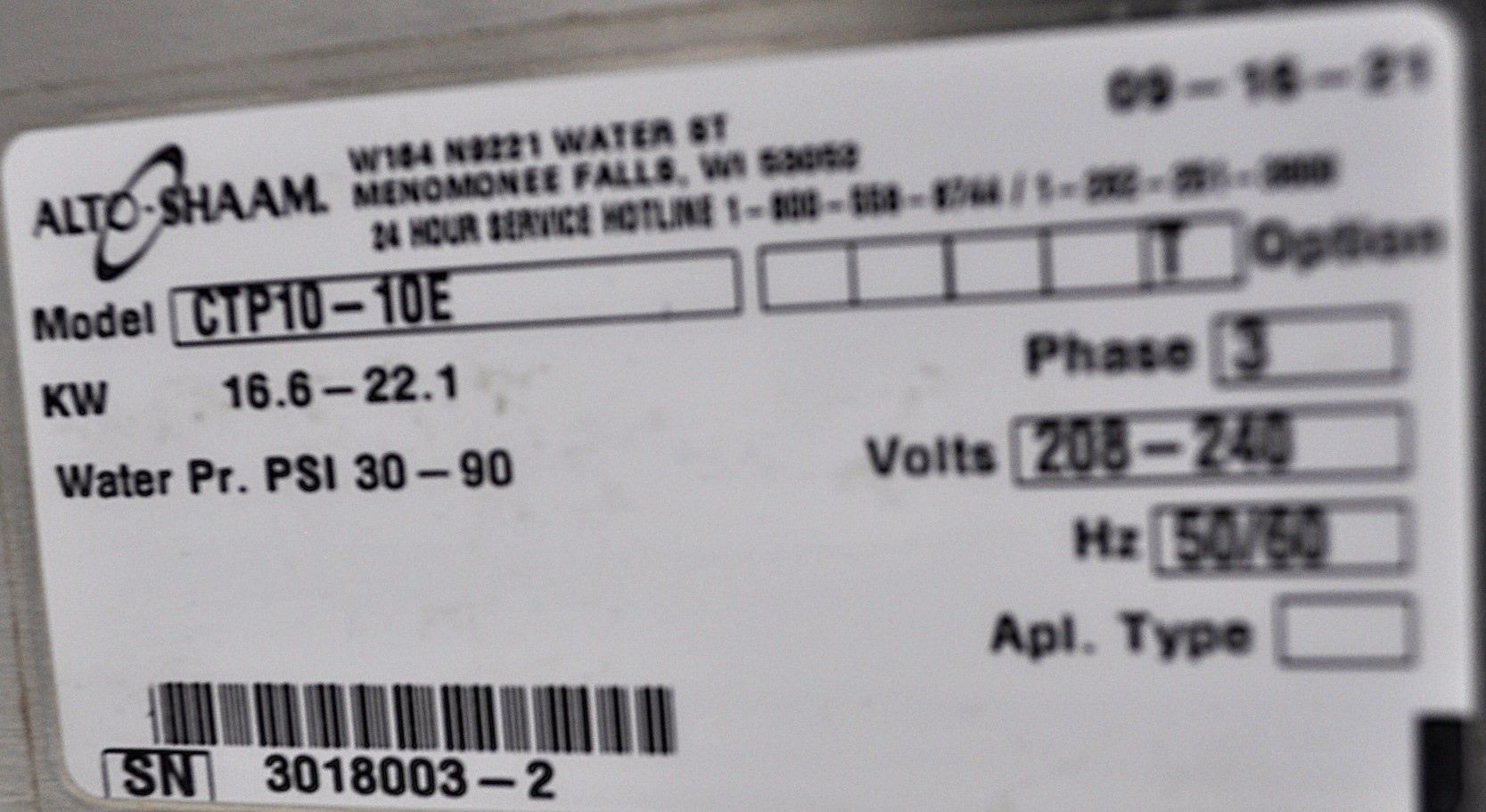 Alto-Shaam CTP10-10E - Item 243938