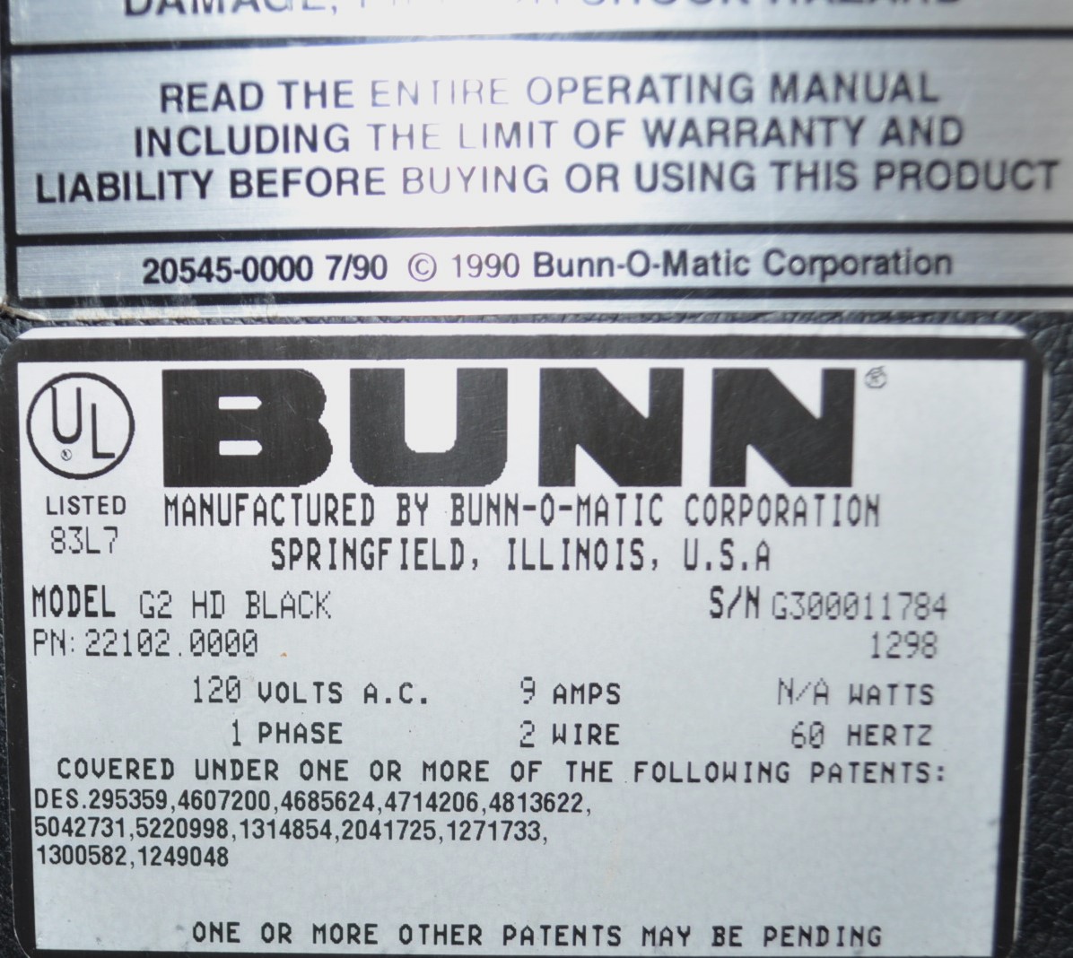 Bunn G2 HD BLACK - Item 245745