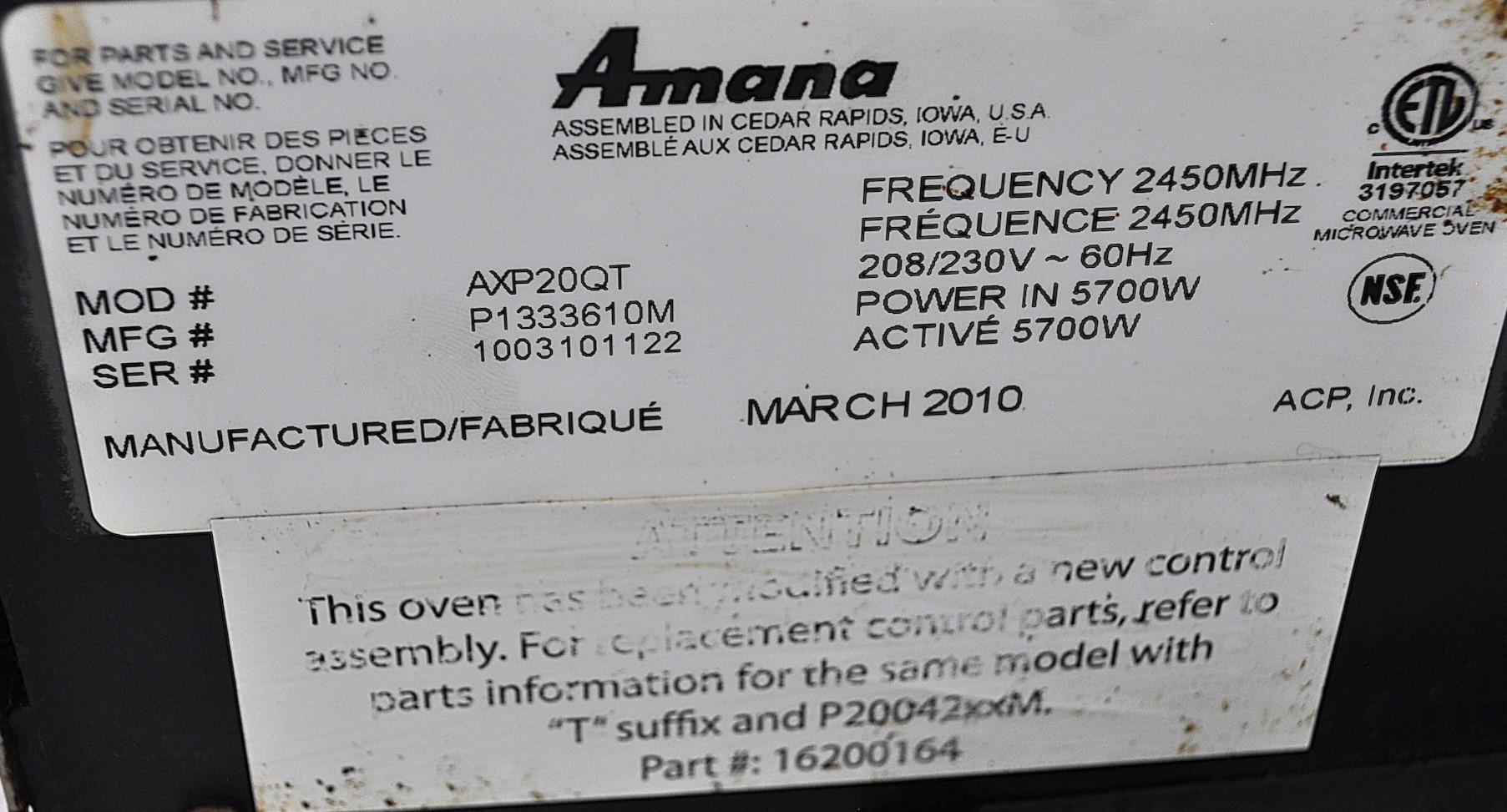 Amana AXP20QT - Item 248175