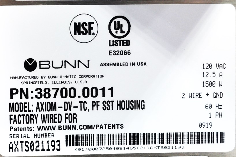 Bunn AXIOM-DV-TC - Item 257190
