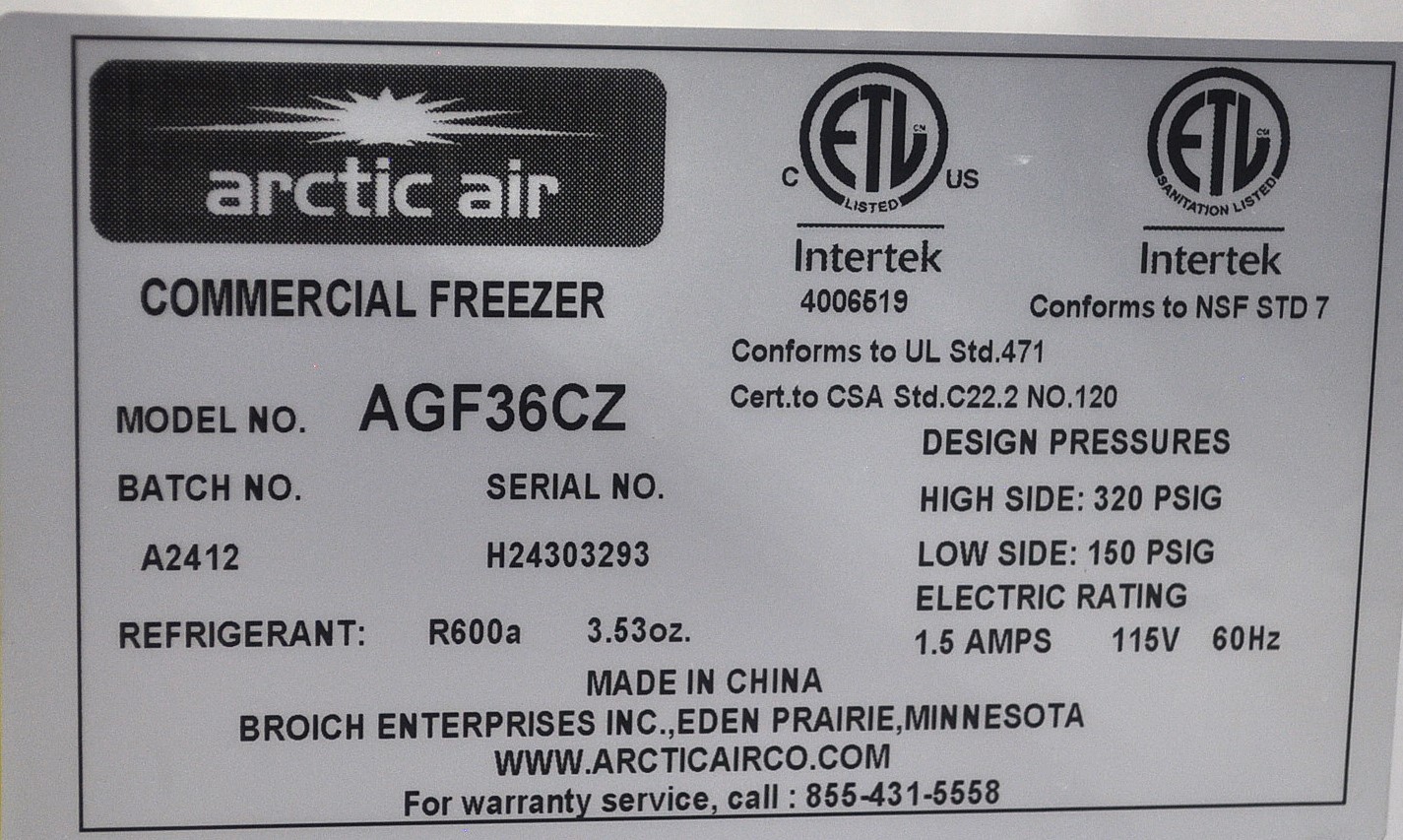 Arctic Air AGF36 - Item 257431