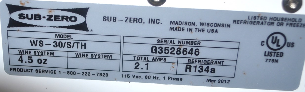 Subzero WS-30/S/TH - Item 258250