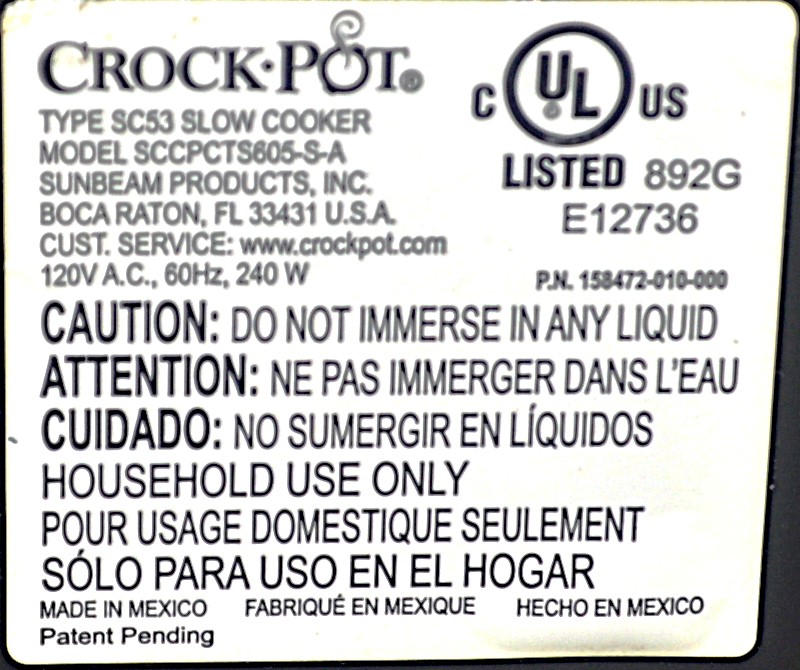 Sunbeam Products, Inc SCCPCTS605-S-A - Item 259011