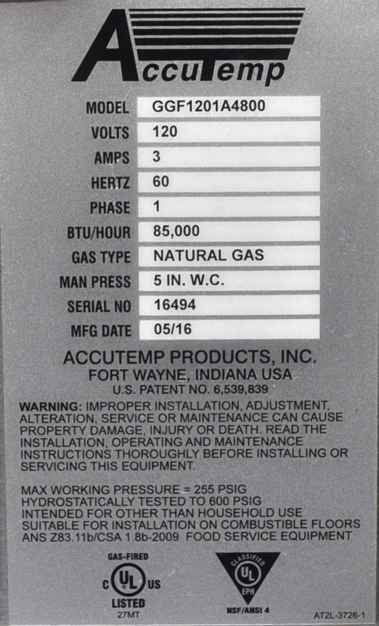 AccuTemp GGF1201A4800 - Item 259510