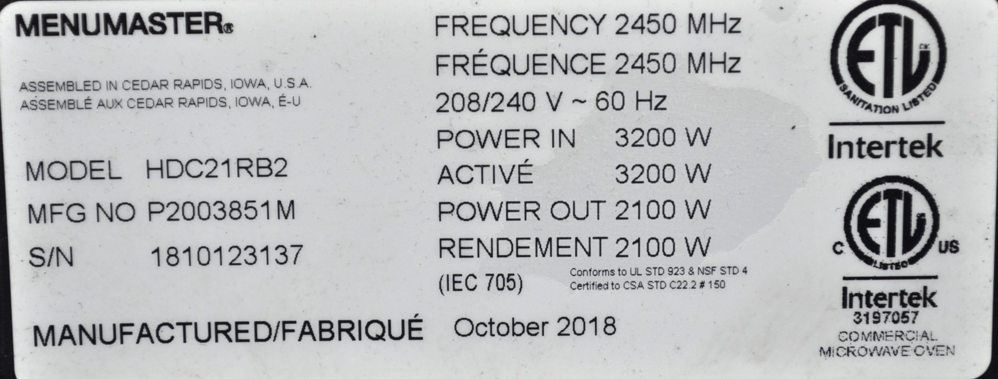 Amana HDC21RB2 - Item 259577