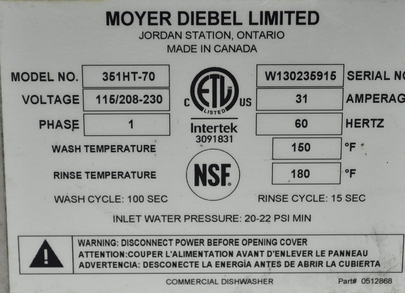 Moyer Diebel 351HT-70 - Item 260421