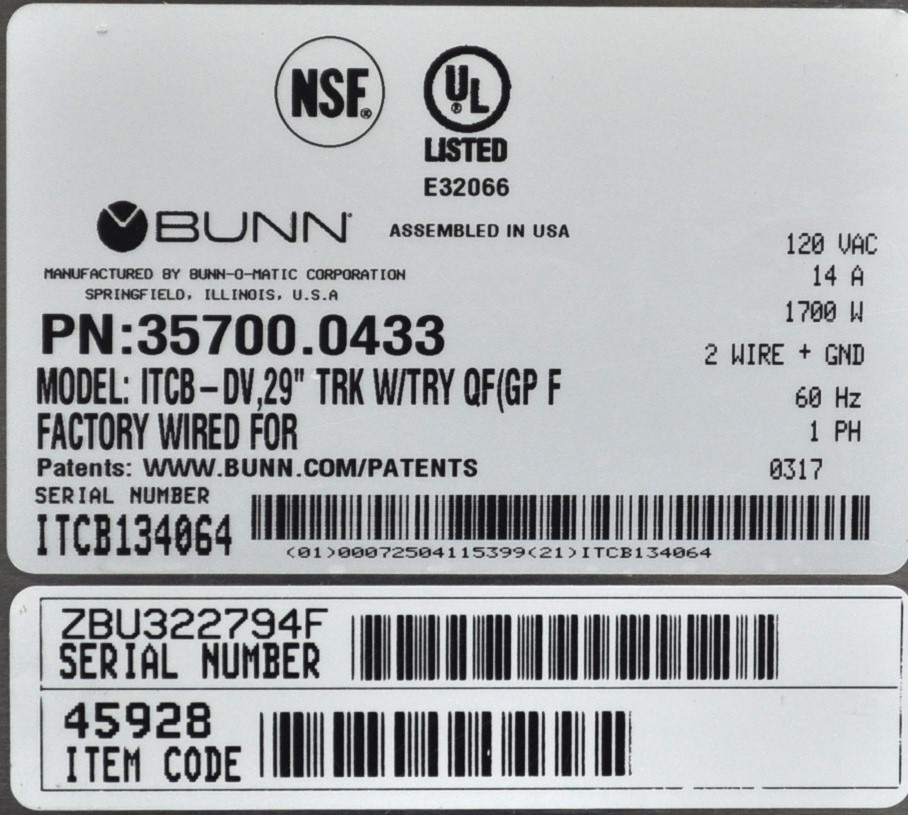 Bunn ITCB-DV - Item 260674