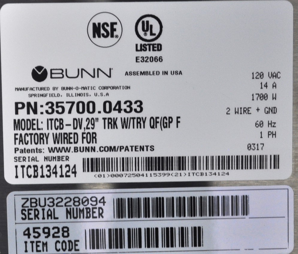 Bunn ITCB-DV - Item 260675