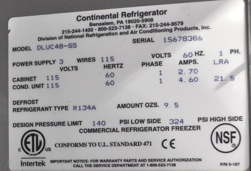 Continental Refrigerator DLUC48-SS - Item 260683