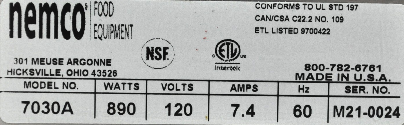 Nemco 7030A - Item 261382