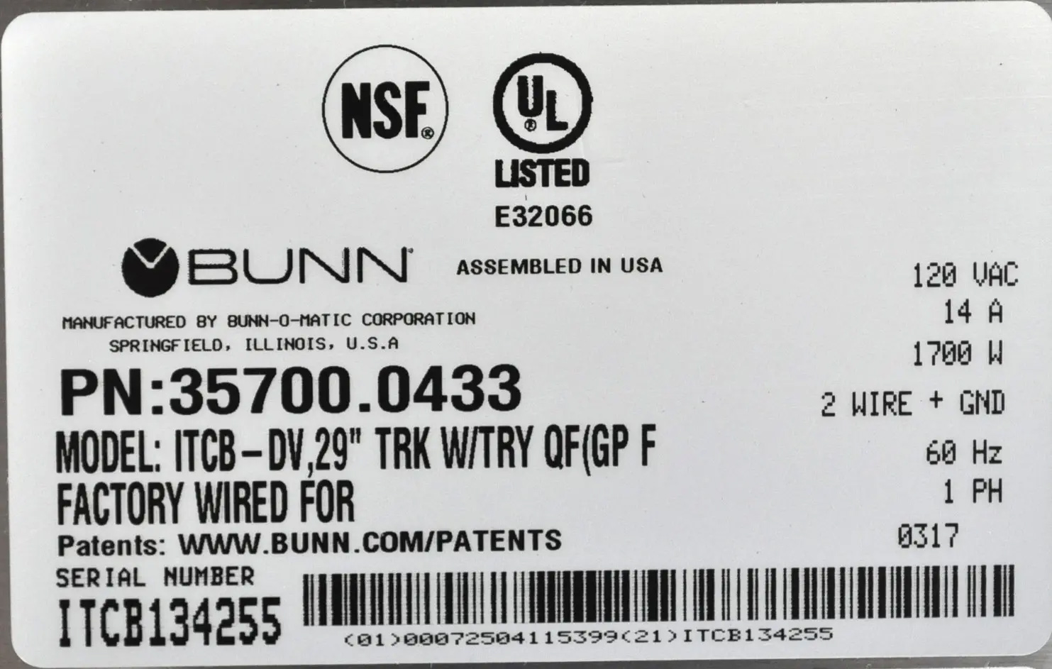 Bunn 35700.0433 - Item 261818