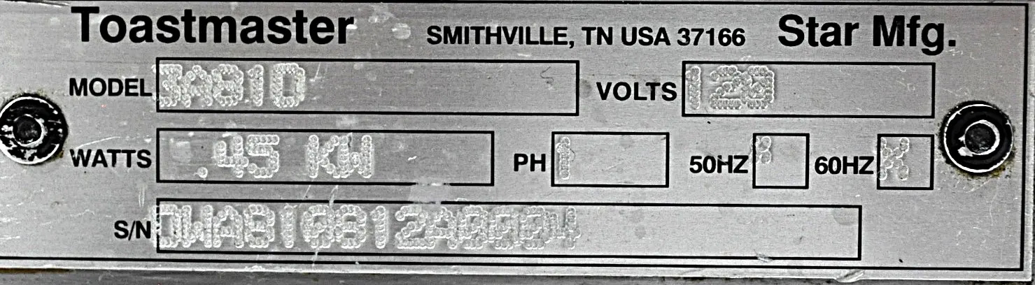 Toastmaster 3A81DT09 - Item 261913