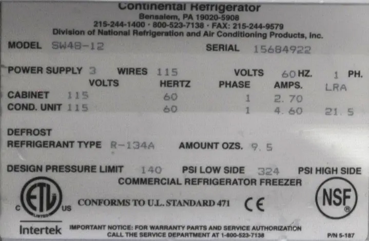 Continental Refrigerator SW48-12-D - Item 261932