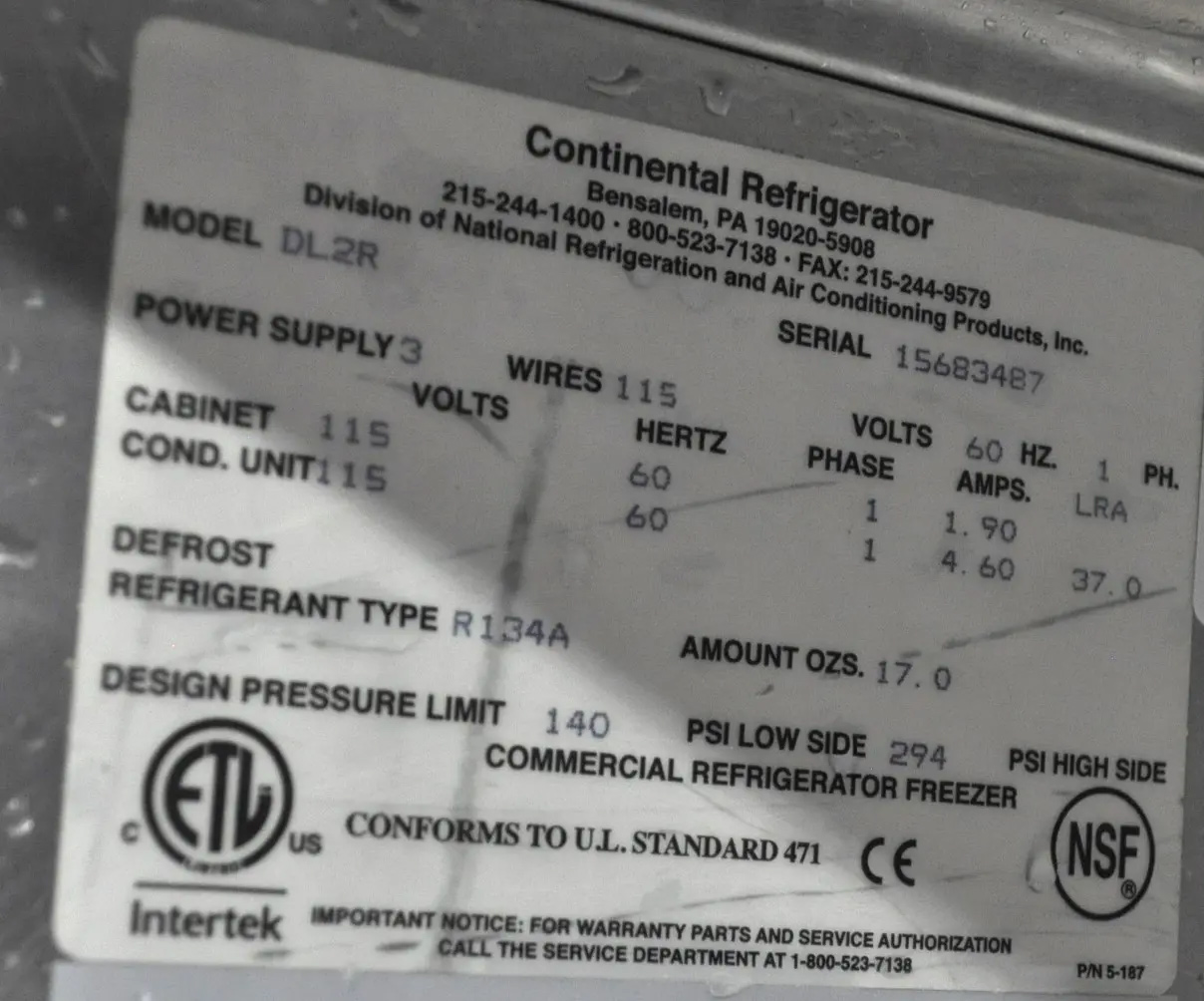 Continental Refrigerator DL2R - Item 261933