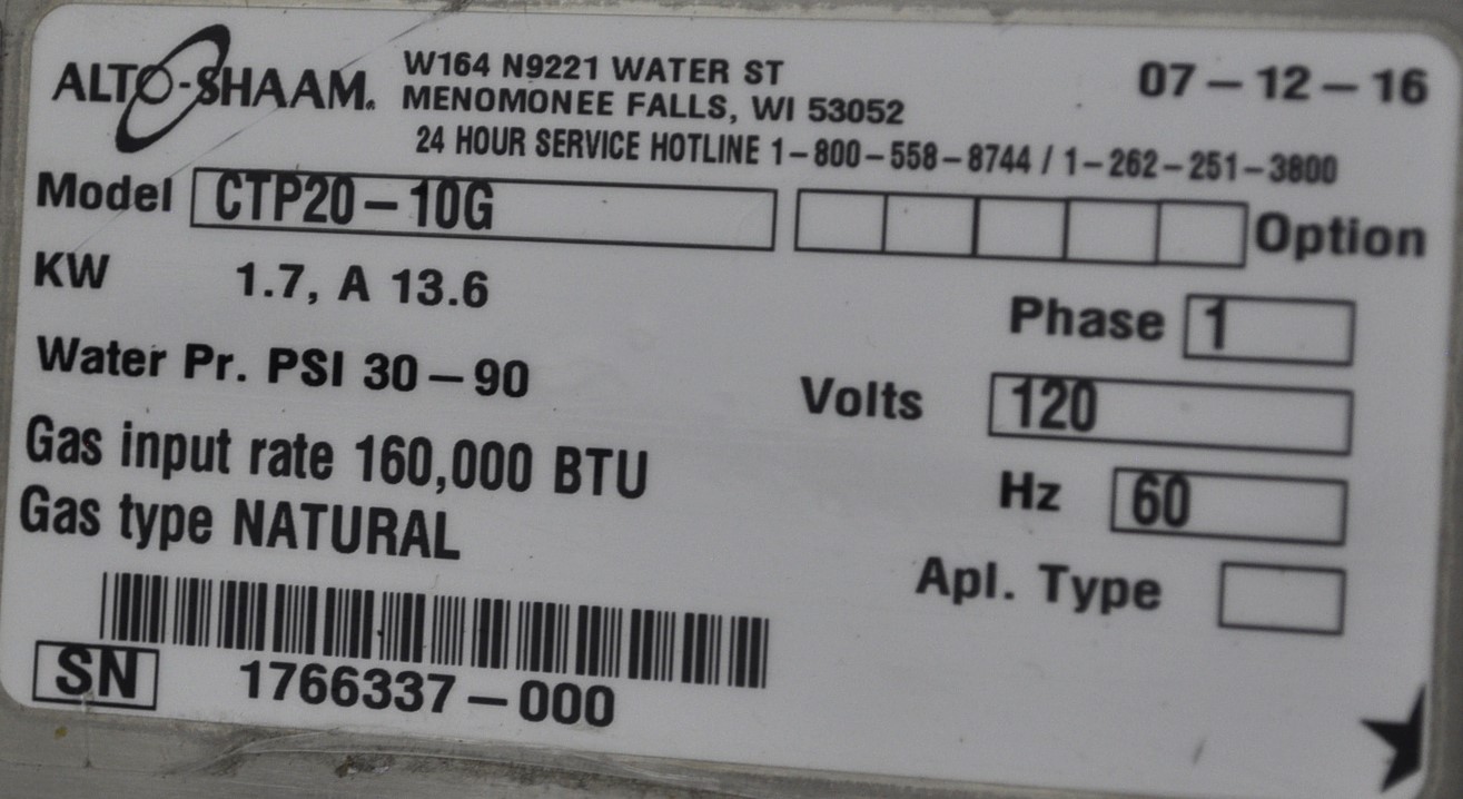 Alto-Shaam CTP20-10G - Item 261944