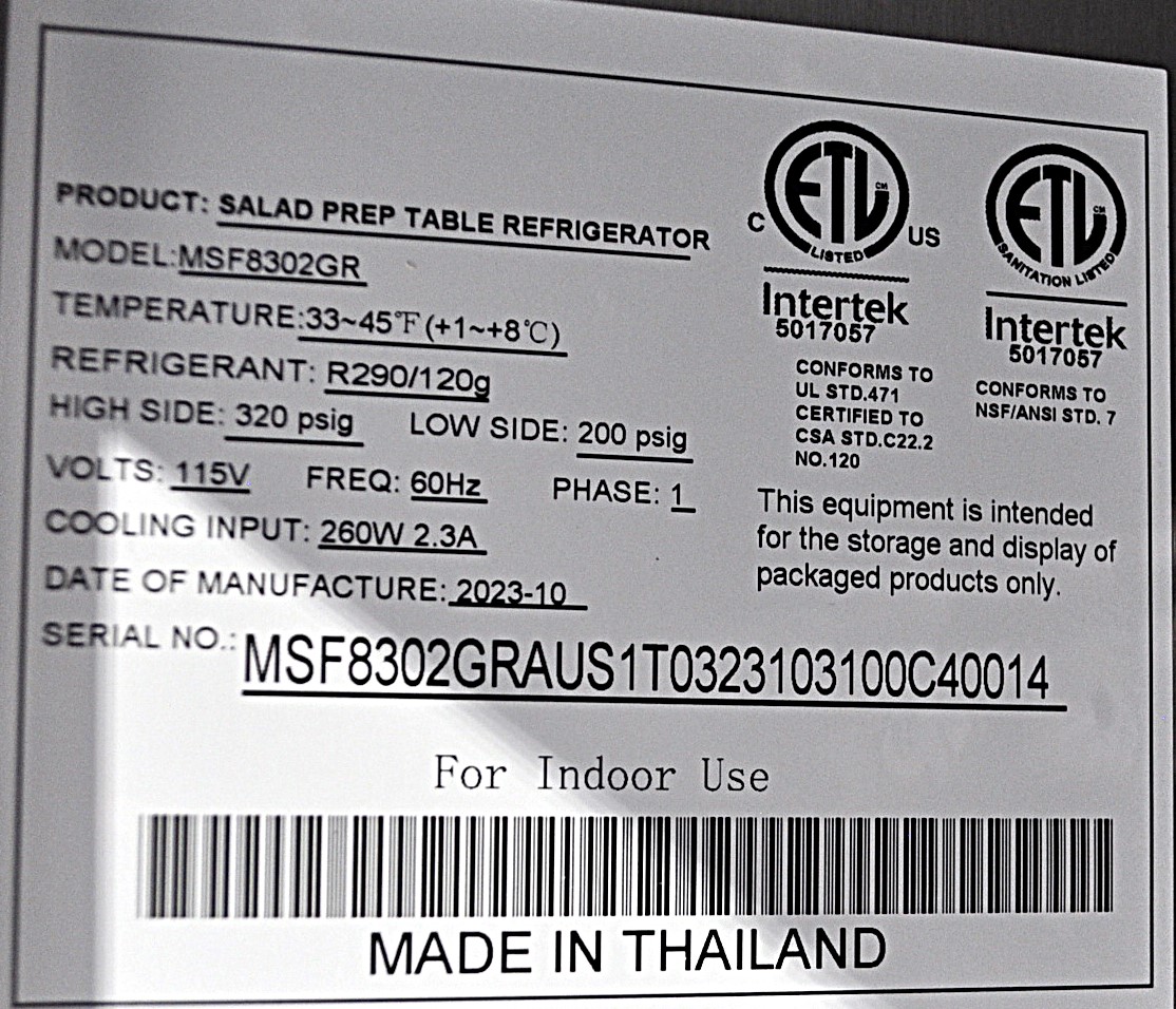 Atosa MSF8302GR - Item 262890