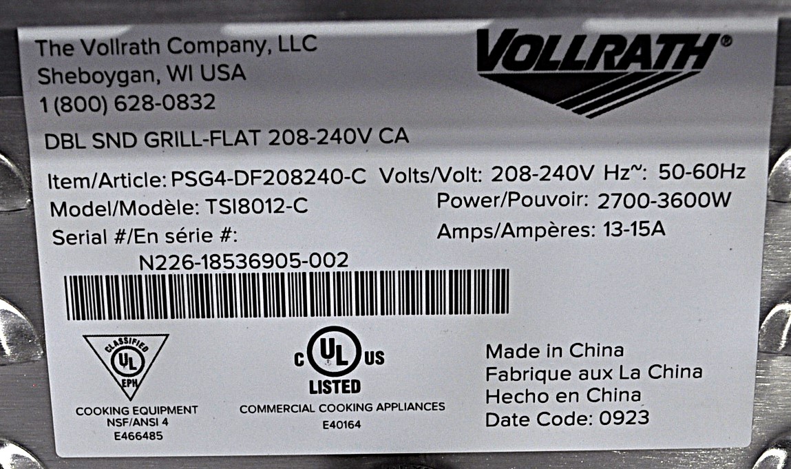 Vollrath PSG4-DF208240-C - Item 262892